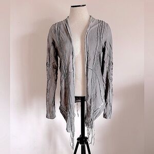 MISS ME Grey Long Sleeve Shawl Long Sleeve Fringe Wrap Top Rhinestones Medium